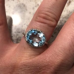 4.45ct Natural Blue Topaz and Diamond Ring